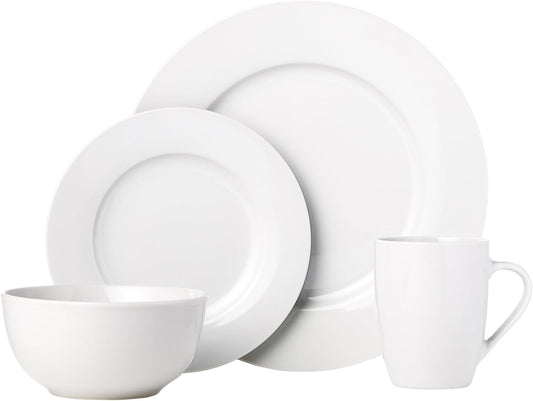 16-Pc Porcelain Dinnerware Set, 4 Places, with Bowls & Mugs, White