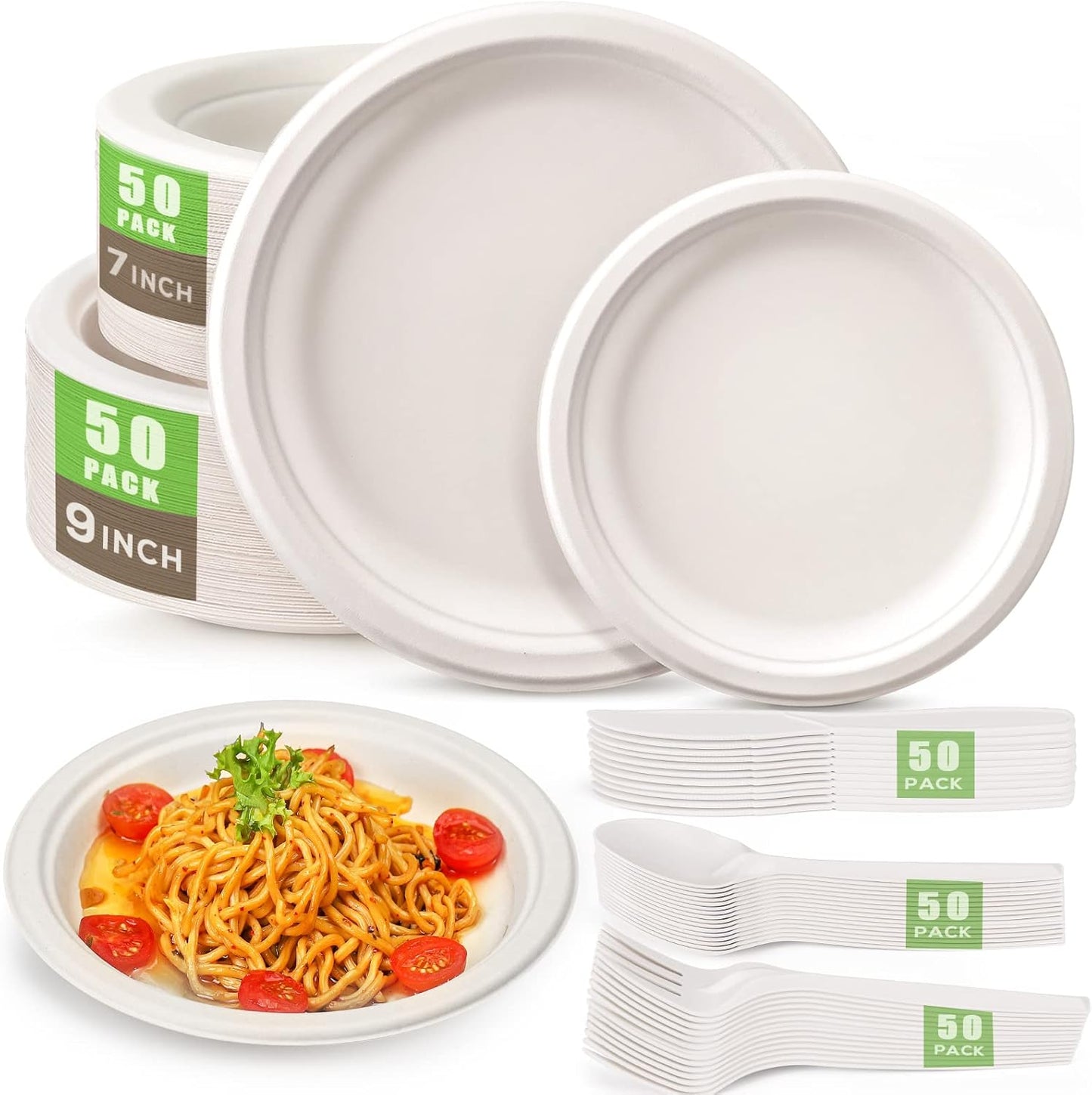 Gezond 250Pcs Disposable Set, Compostable Plates & Cutlery, Eco Friendly