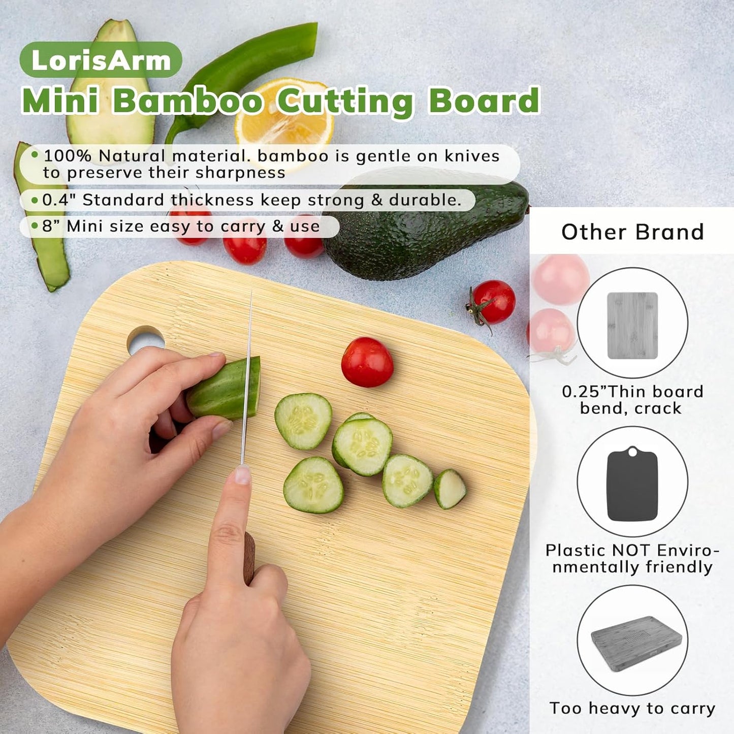 Small Bamboo Cutting Board, 8 Inch, Lightweight, for Camping