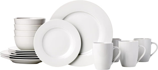 16-Pc Porcelain Dinnerware Set, 4 Places, with Bowls & Mugs, White