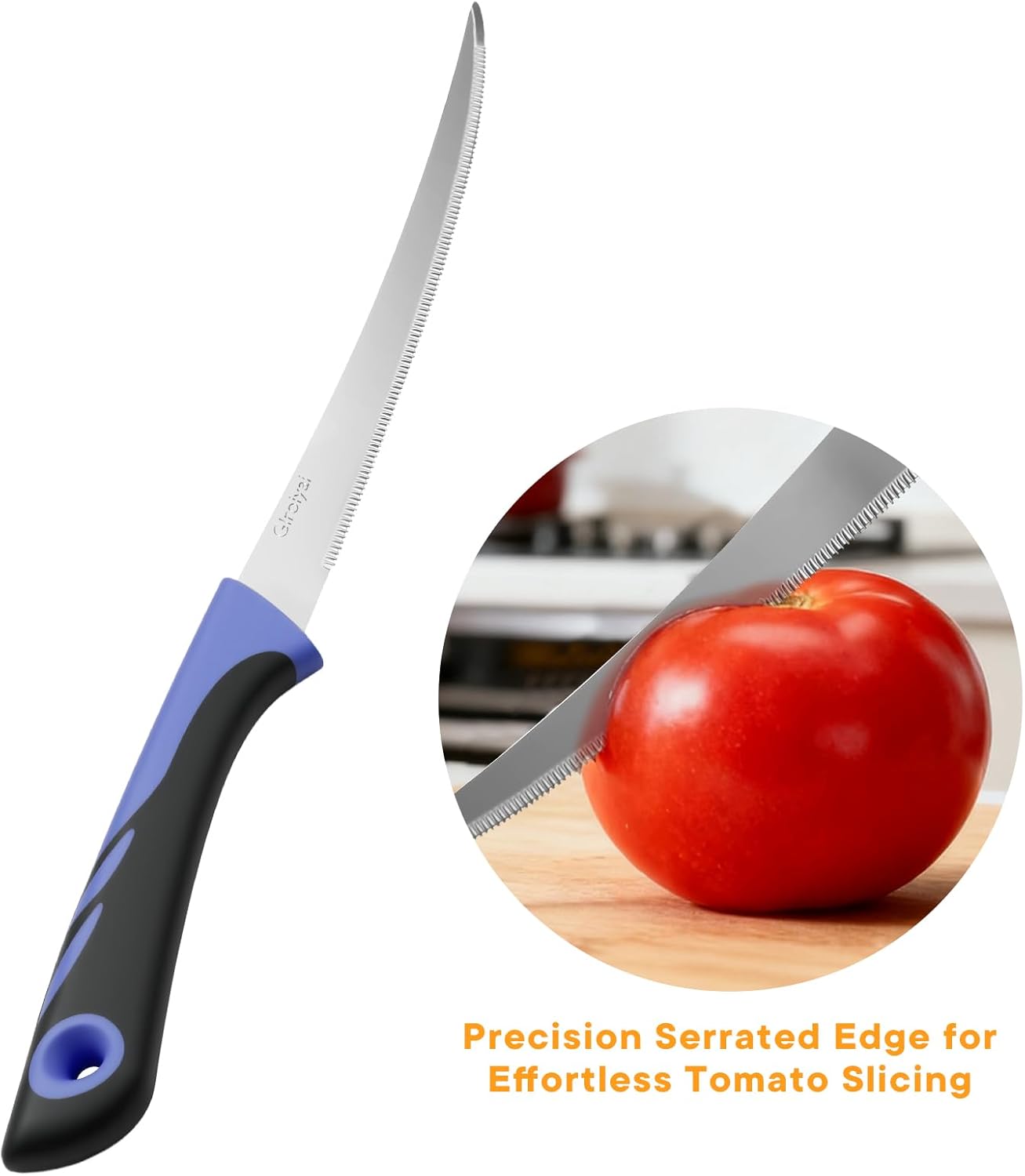 3-Pack Tomato Knives, Serrated, Ultra-Sharp, Non-Slip Handles