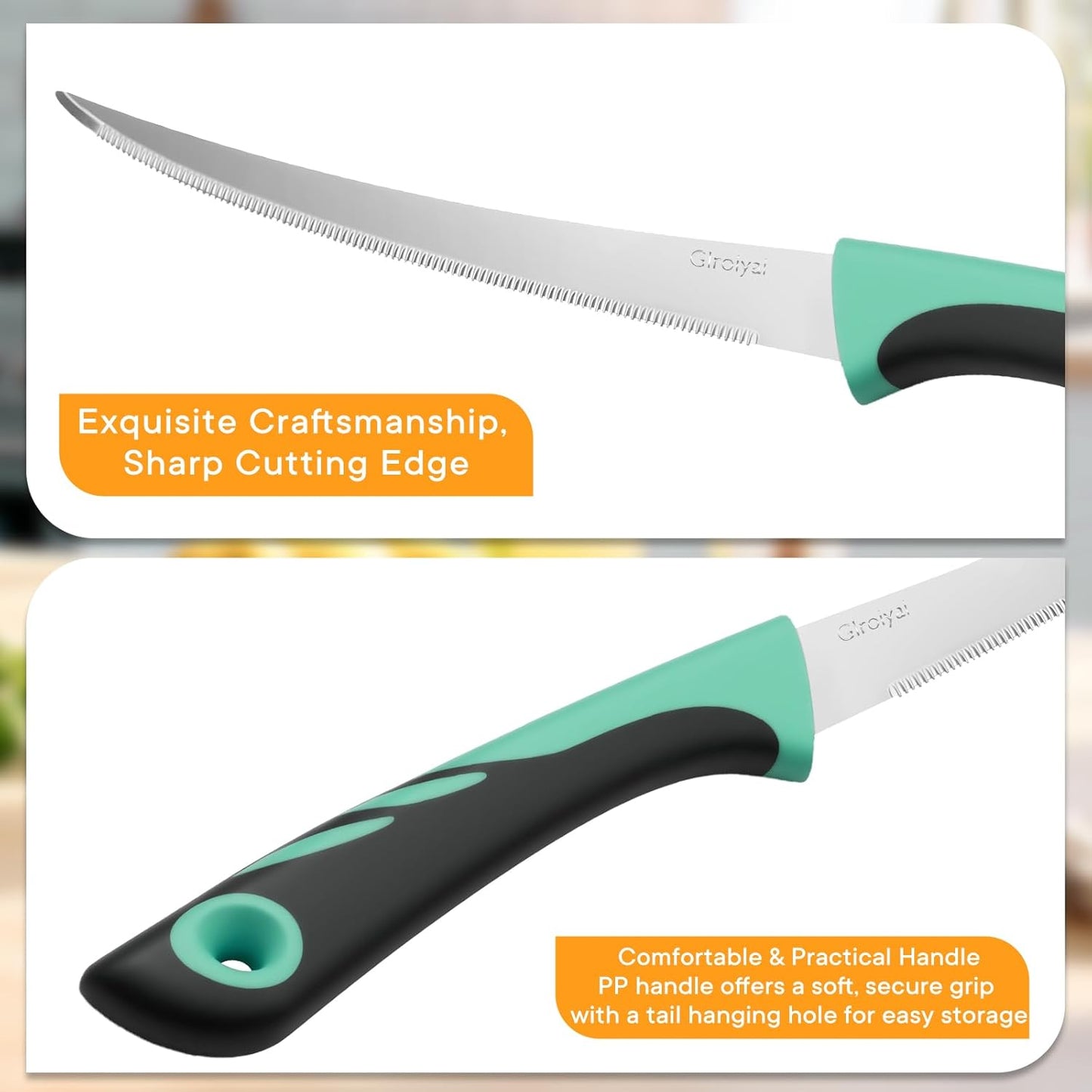 3-Pack Tomato Knives, Serrated, Ultra-Sharp, Non-Slip Handles