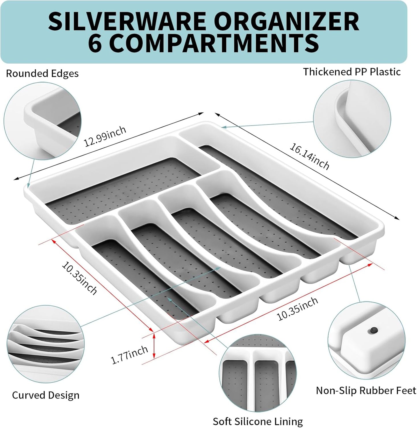 53-Pc Silverware Set, 8 Places, with Organizer & Steak Knives, Silver
