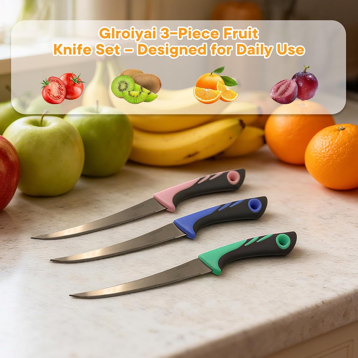 3-Pack Tomato Knives, Serrated, Ultra-Sharp, Non-Slip Handles