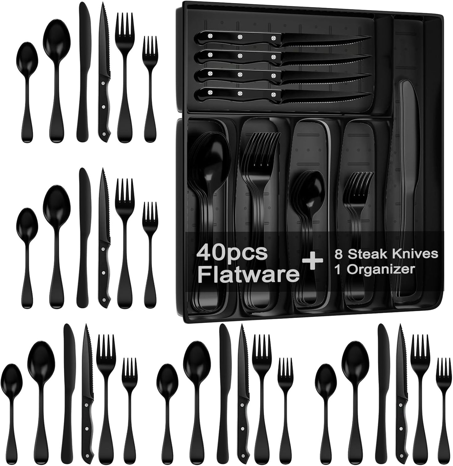 49-Pc Silverware Set, 8 Places, with Organizer, Forks, Spoons & Steak Knives