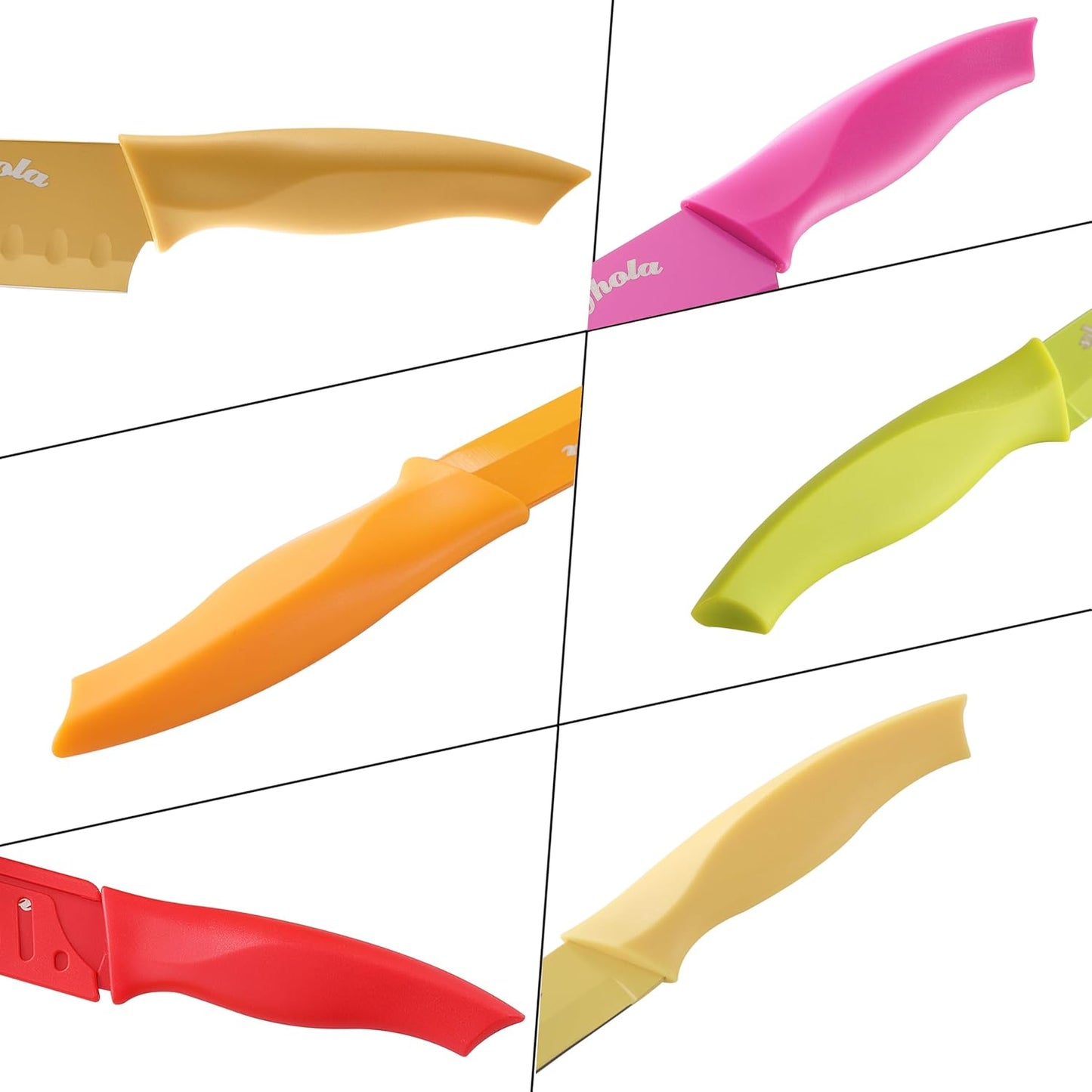 12-Pc Knife Set, OHOLA, Stainless Steel, with Sheaths, Dishwasher Safe, Multicolor
