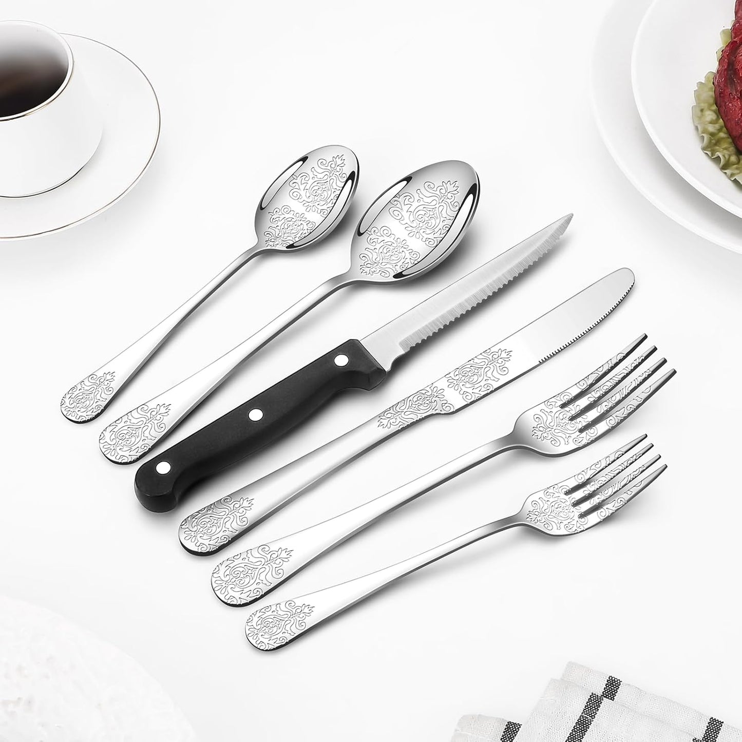 48-Pc Silverware Set, 8 Places, with Organizer & Steak Knives, Mirror Polish