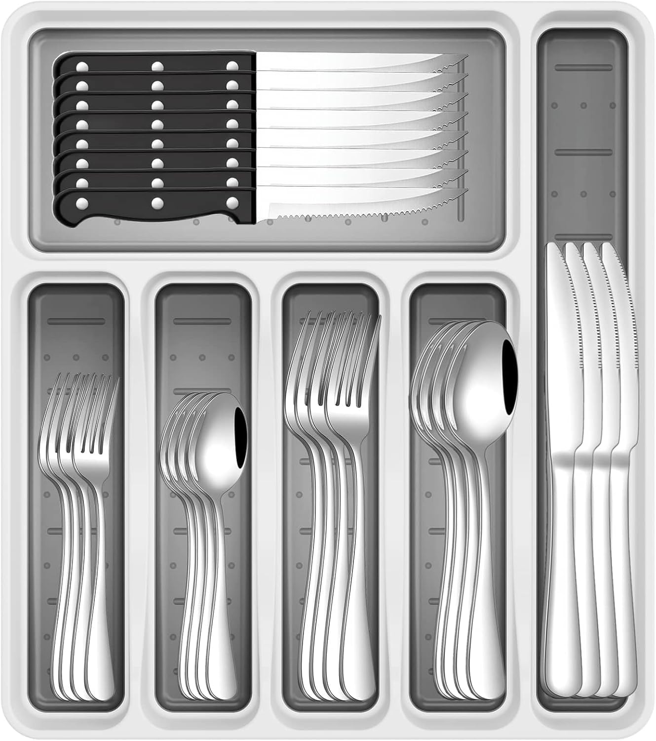 49-Pc Silverware Set, 8 Places, with Organizer, Forks, Spoons & Steak Knives