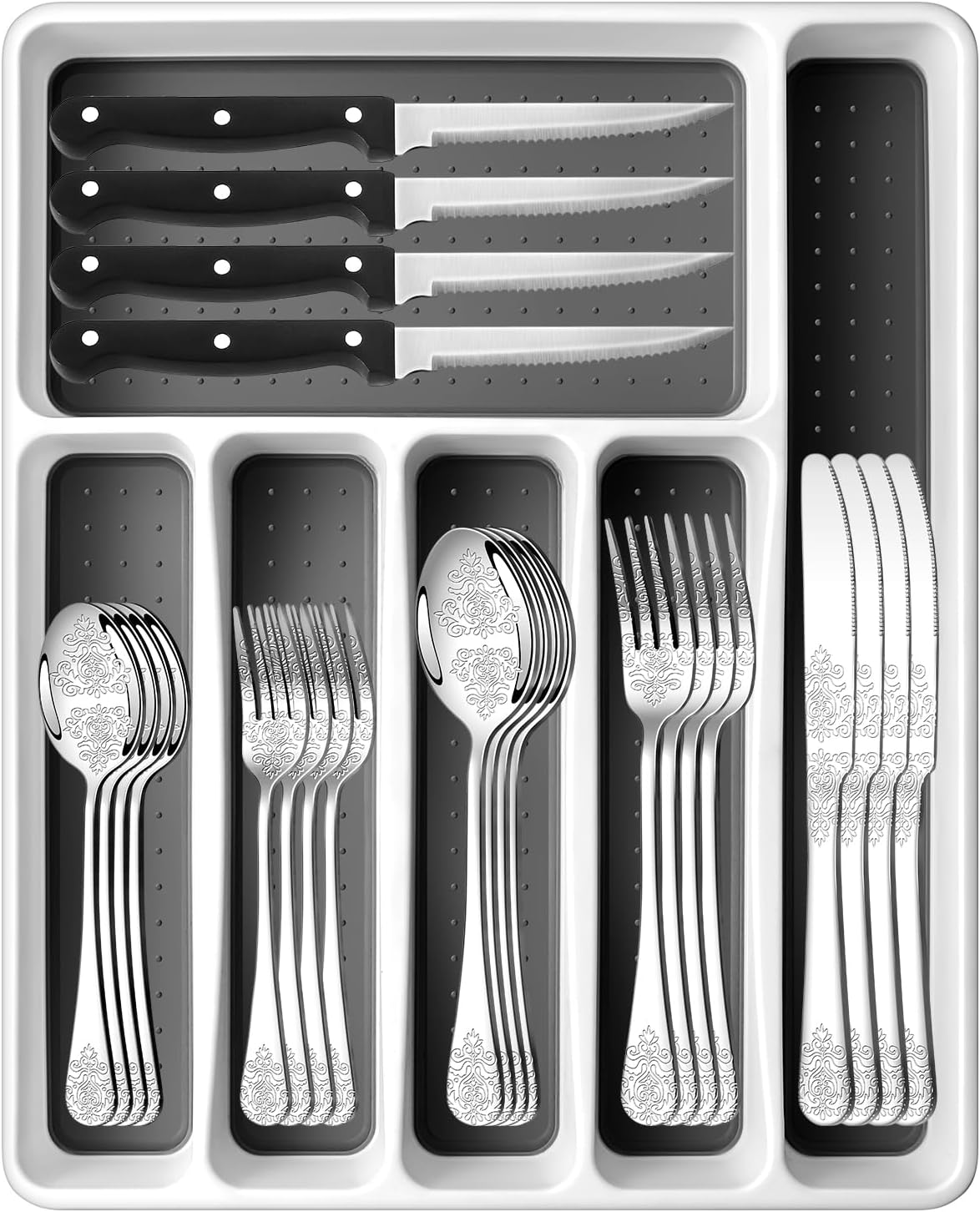 48-Pc Silverware Set, 8 Places, with Organizer & Steak Knives, Mirror Polish