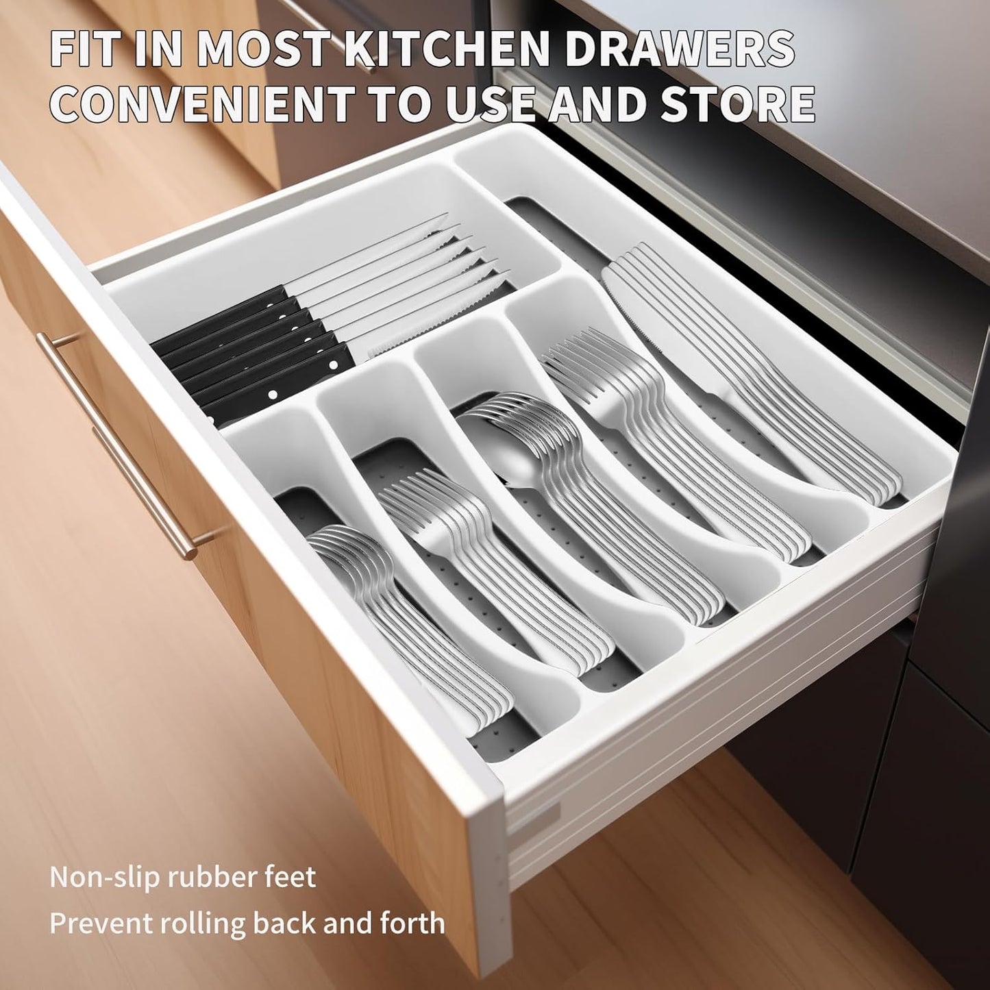 53-Pc Silverware Set, 8 Places, with Organizer & Steak Knives, Silver