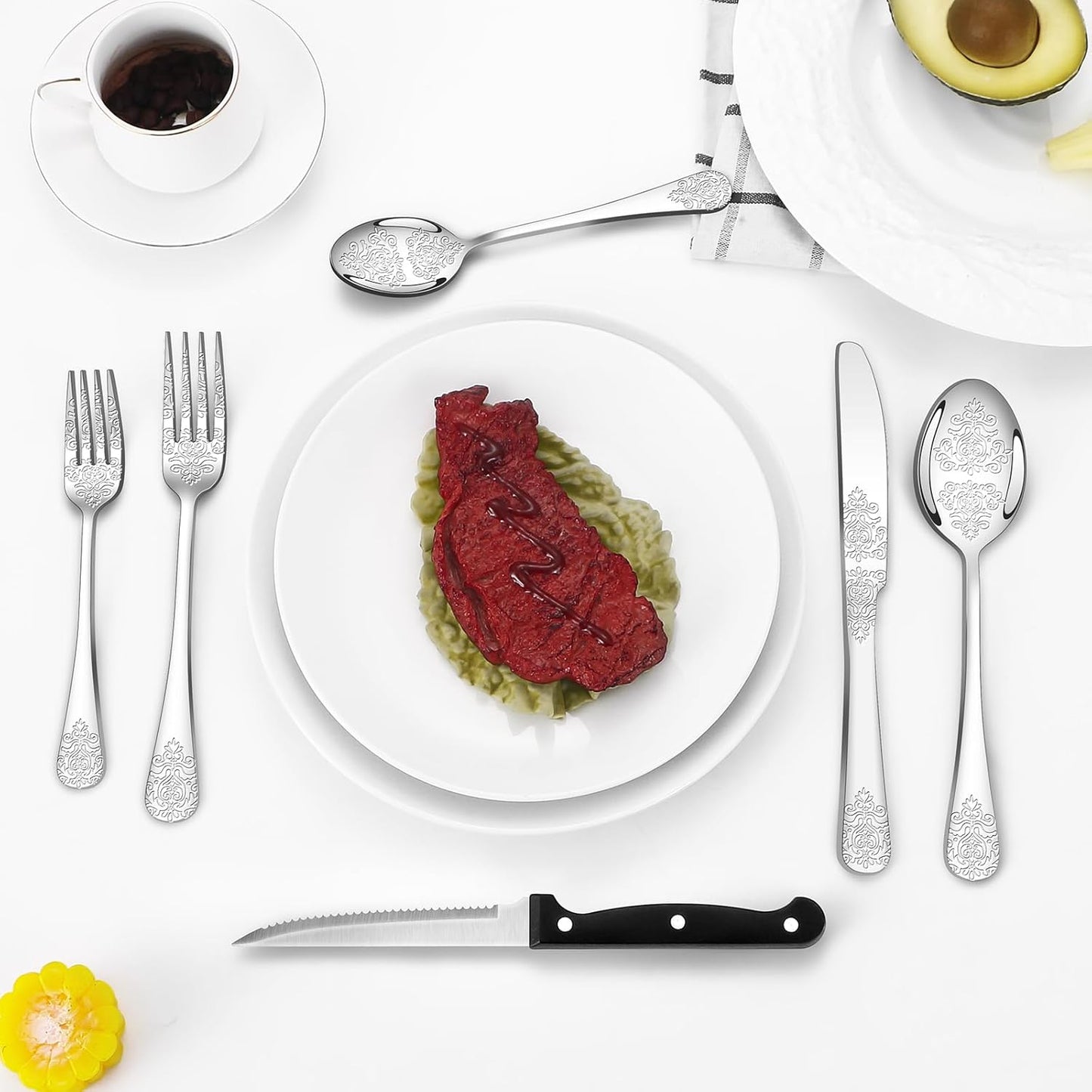 48-Pc Silverware Set, 8 Places, with Organizer & Steak Knives, Mirror Polish