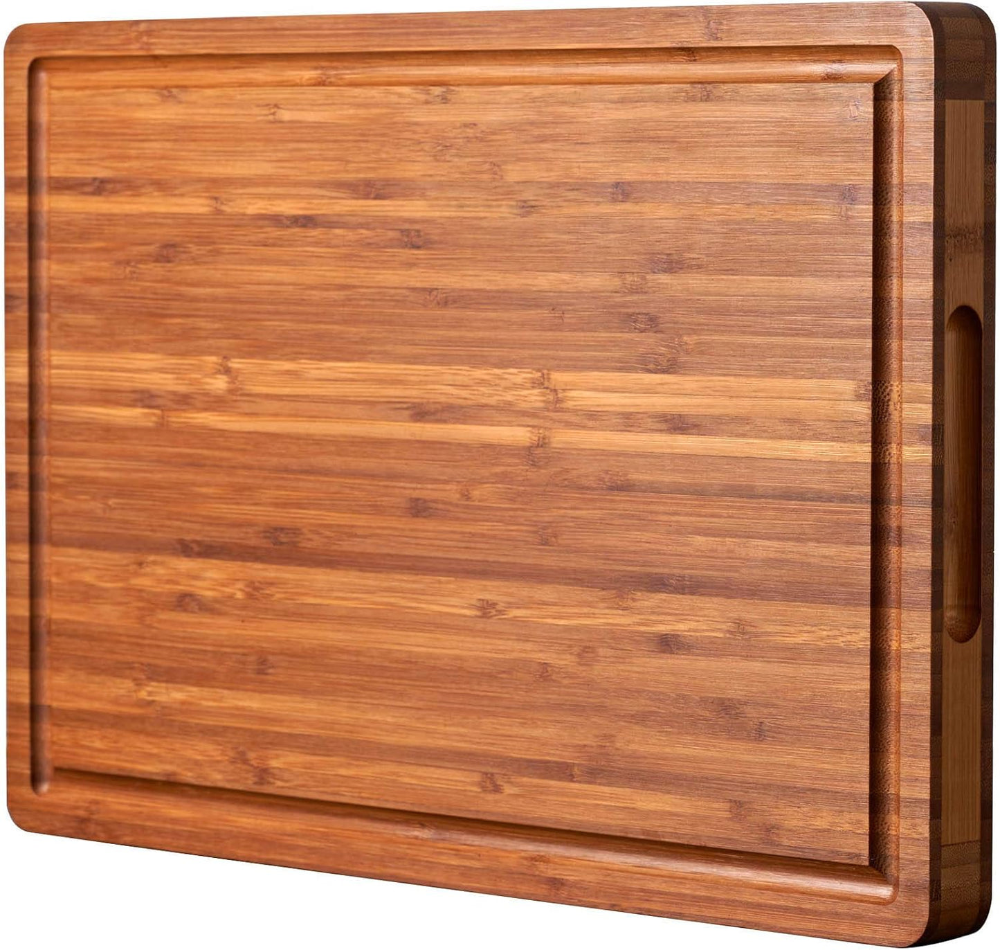 Bamboo Wood Cutting Board, 16x11 Inch, 1 Inch Thick, with Side Handles & Juice Grooves