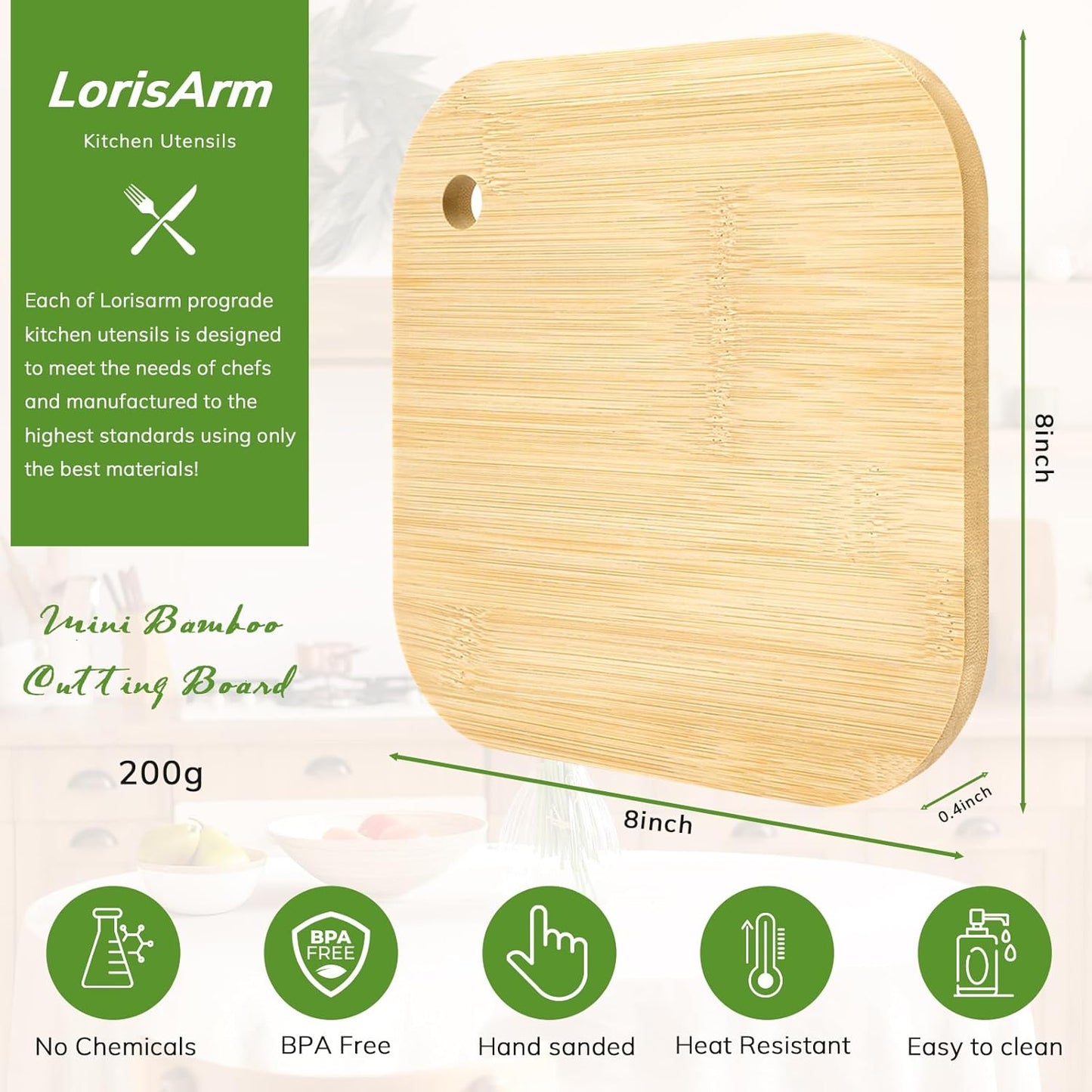 Small Bamboo Cutting Board, 8 Inch, Lightweight, for Camping
