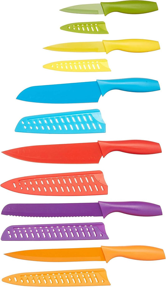 12-Pc Knife Set, Color-Coded, with Guards, Dishwasher Safe