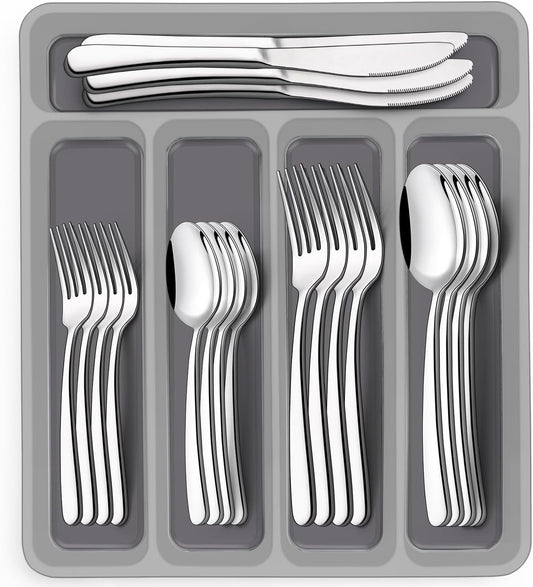 40-Pc Silverware Set, 8 Places, with Organizer, EWFEN, Heavy Duty