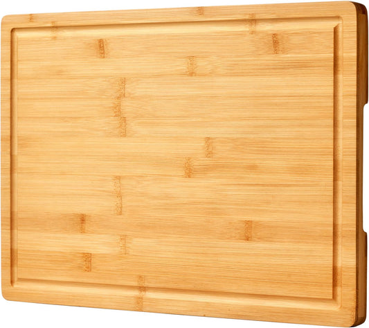 18-Inch Bamboo Cutting Board, Large, with Side Handles & Juice Grooves