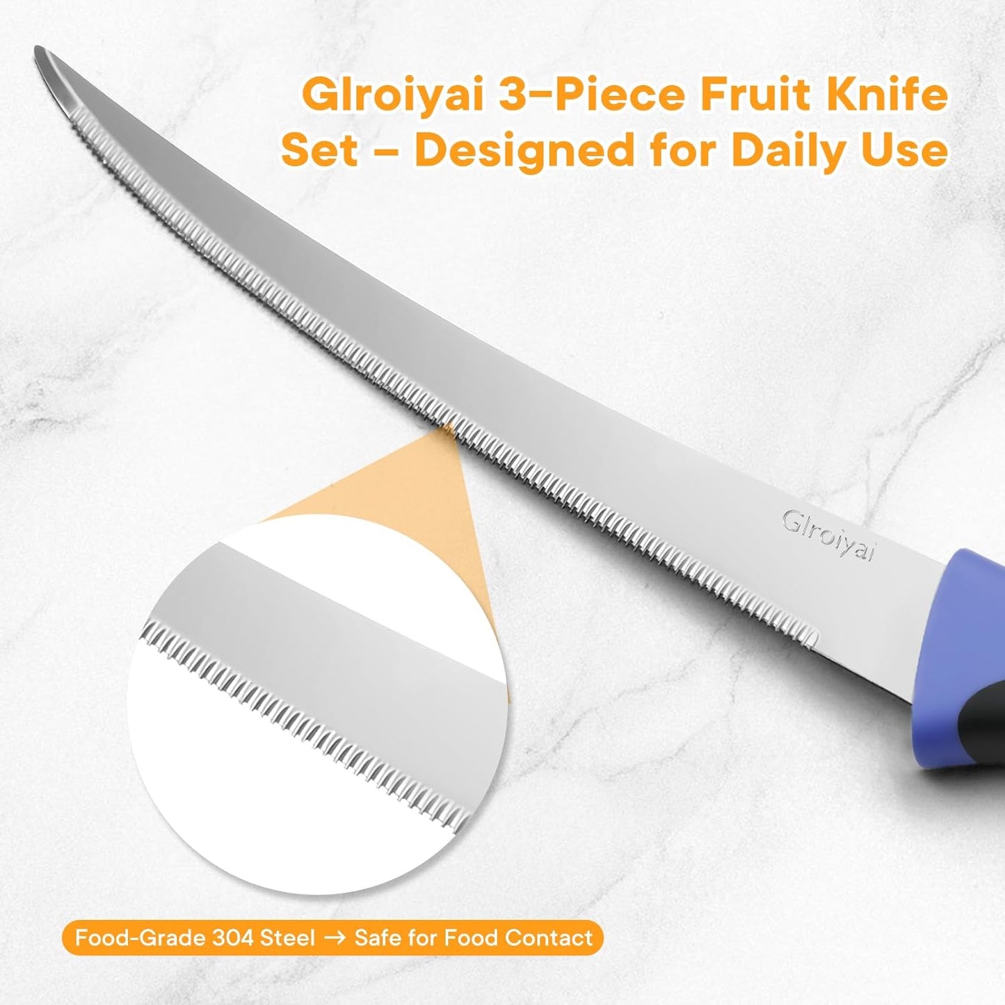 3-Pack Tomato Knives, Serrated, Ultra-Sharp, Non-Slip Handles