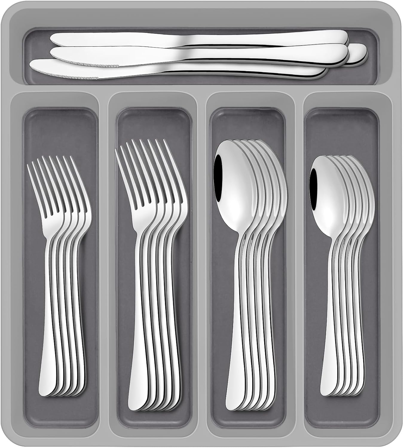 60-Pc Silverware Set, 12 Places, with Organizer, AIVIKI, Dishwasher Safe