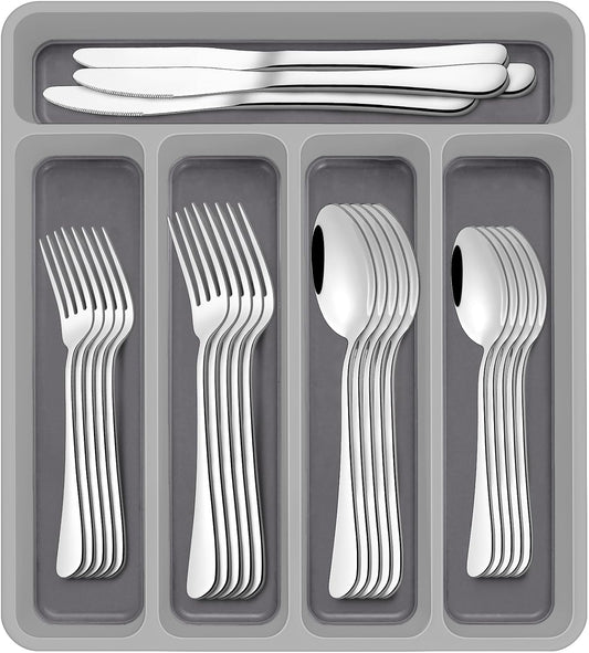 60-Pc Silverware Set, 12 Places, with Organizer, AIVIKI, Dishwasher Safe