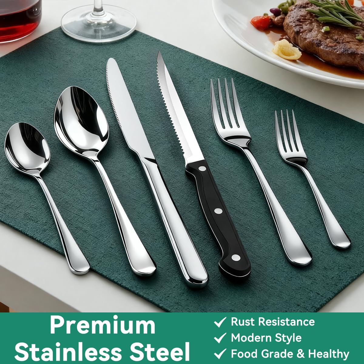 49-Pc Silverware Set, 8 Places, with Organizer, Forks, Spoons & Steak Knives