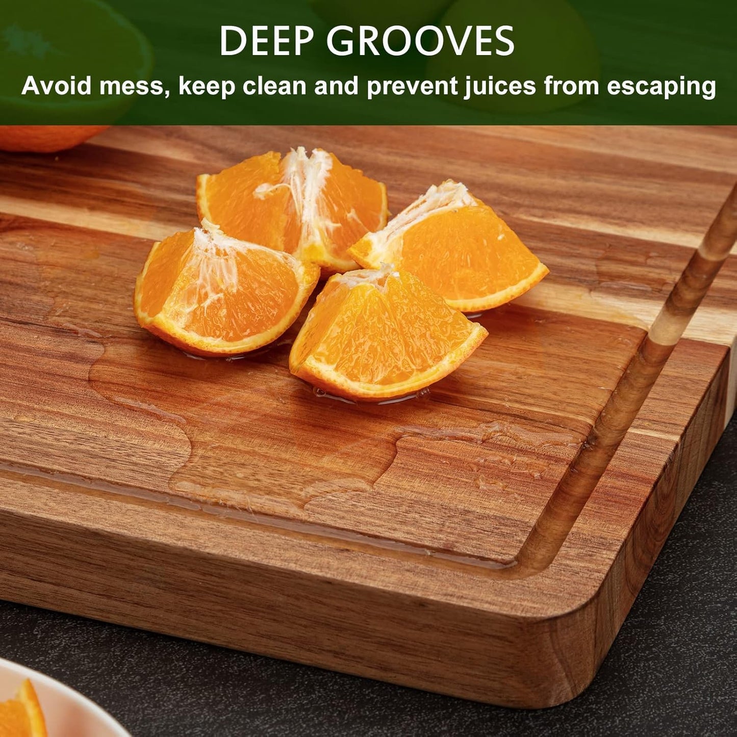 1.5-Inch Thick Acacia Cutting Board, 20x15 Inch, with Juice Groove & Handle