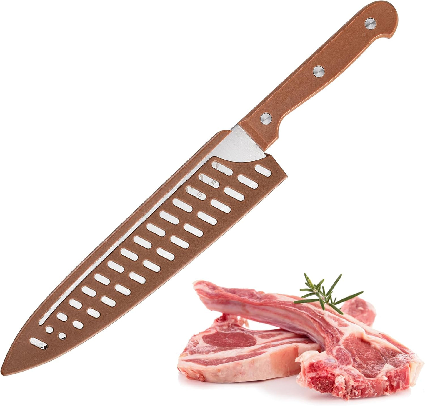 8-Inch Chef Knife with Sheath, German Steel, Ergonomic, Brown