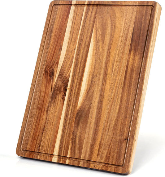 1.5-Inch Thick Acacia Cutting Board, 20x15 Inch, with Juice Groove & Handle
