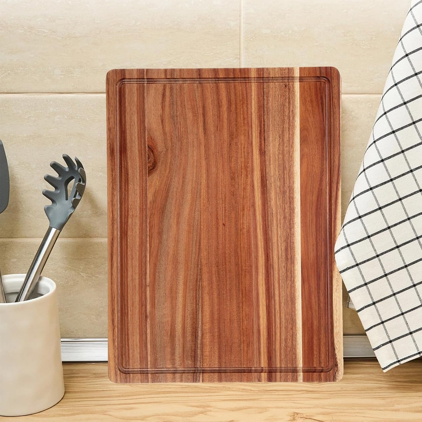 20-Inch Acacia Cutting Board, 1.5-Inch Thick, Reversible, with Juice Groove