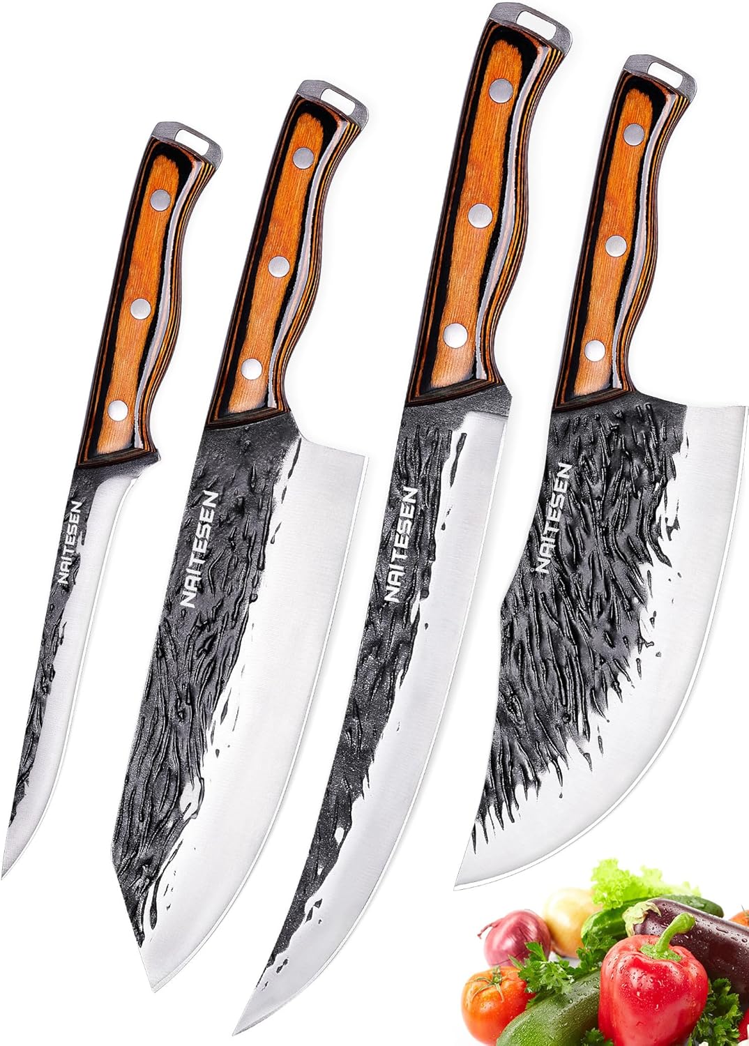 4-Pc Butcher Knife Set, Hand Forged, Heavy Duty, Meat Cleaver