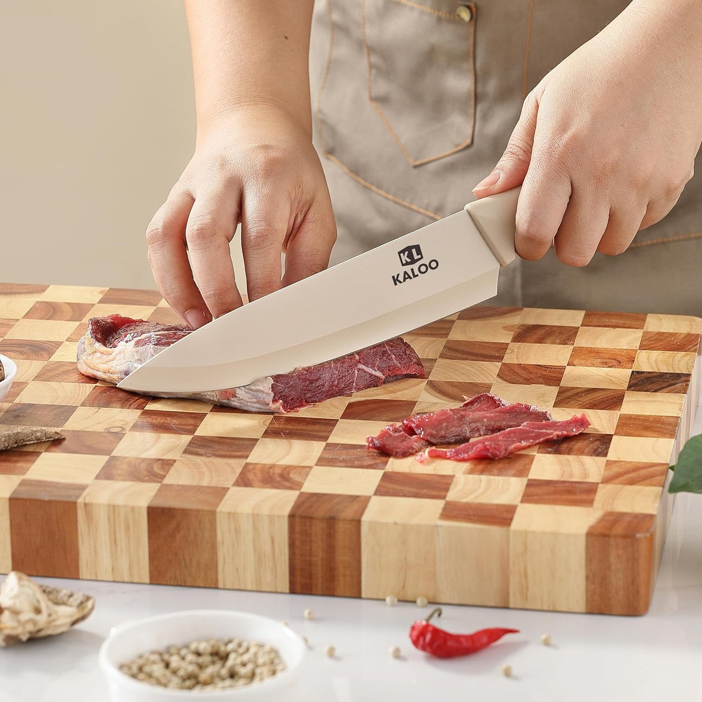 12-Pc Knife Set, Kaloo, Stainless Steel, with Guards, Dishwasher Safe, Brown