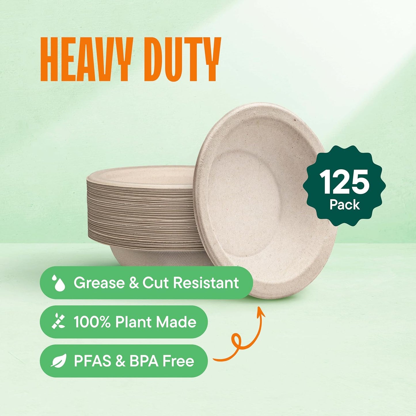 125-Pack Compostable Paper Bowls, 16 oz, PFAS-Free, Natural Brown