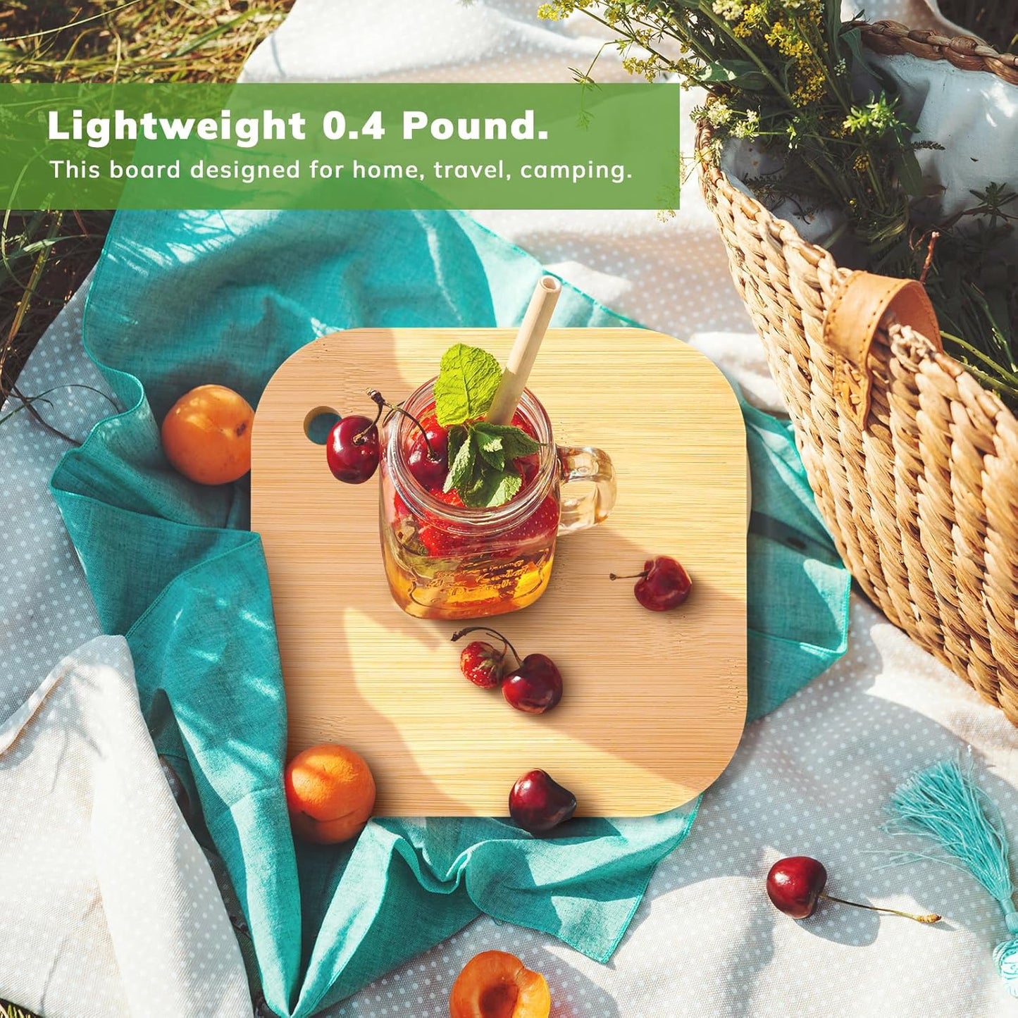 Small Bamboo Cutting Board, 8 Inch, Lightweight, for Camping