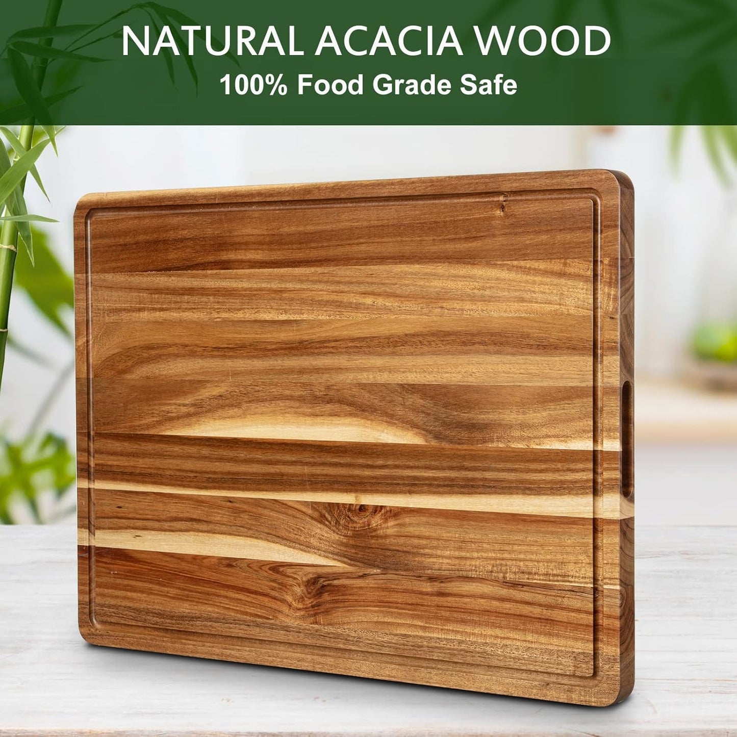 1.5-Inch Thick Acacia Cutting Board, 20x15 Inch, with Juice Groove & Handle