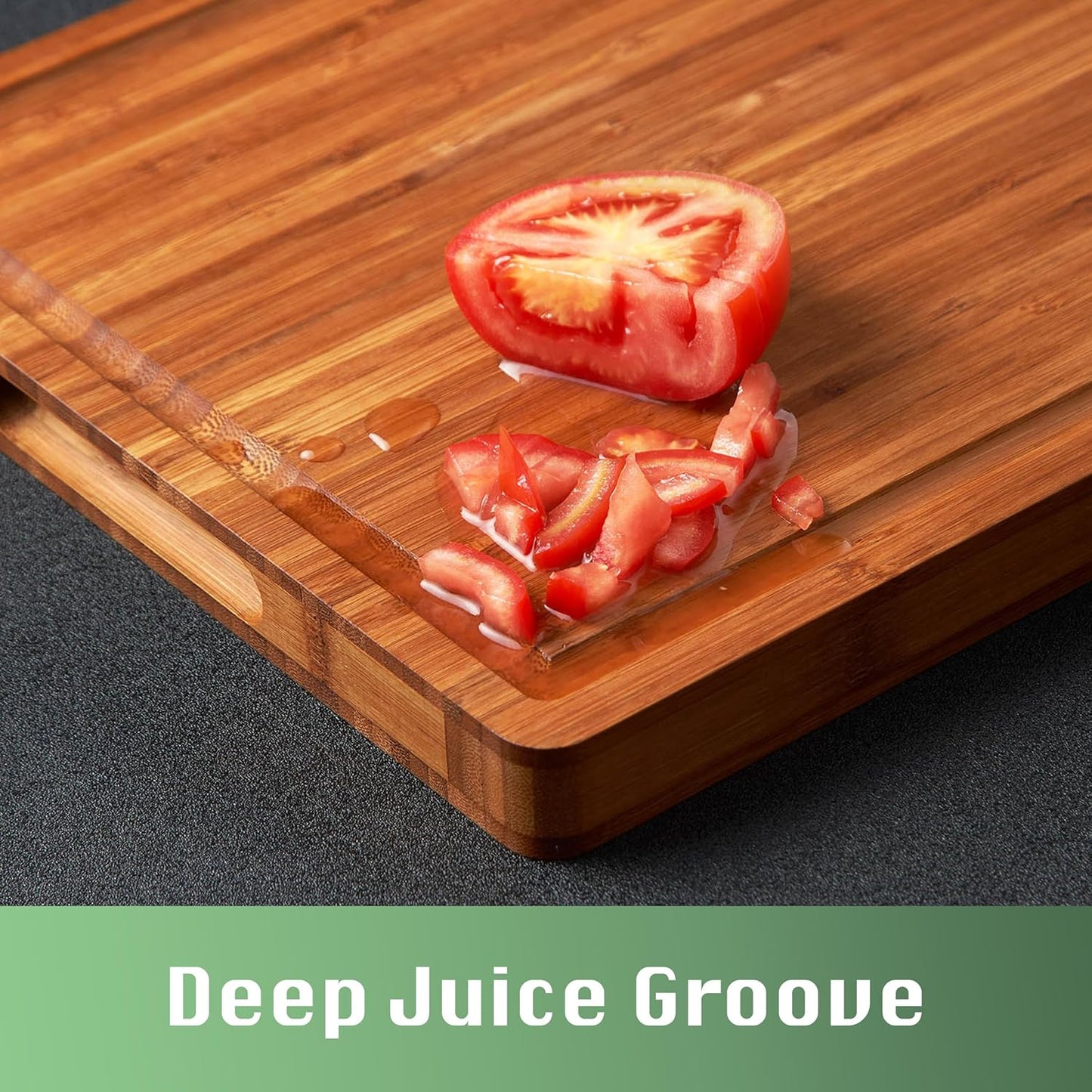 Bamboo Wood Cutting Board, 16x11 Inch, 1 Inch Thick, with Side Handles & Juice Grooves