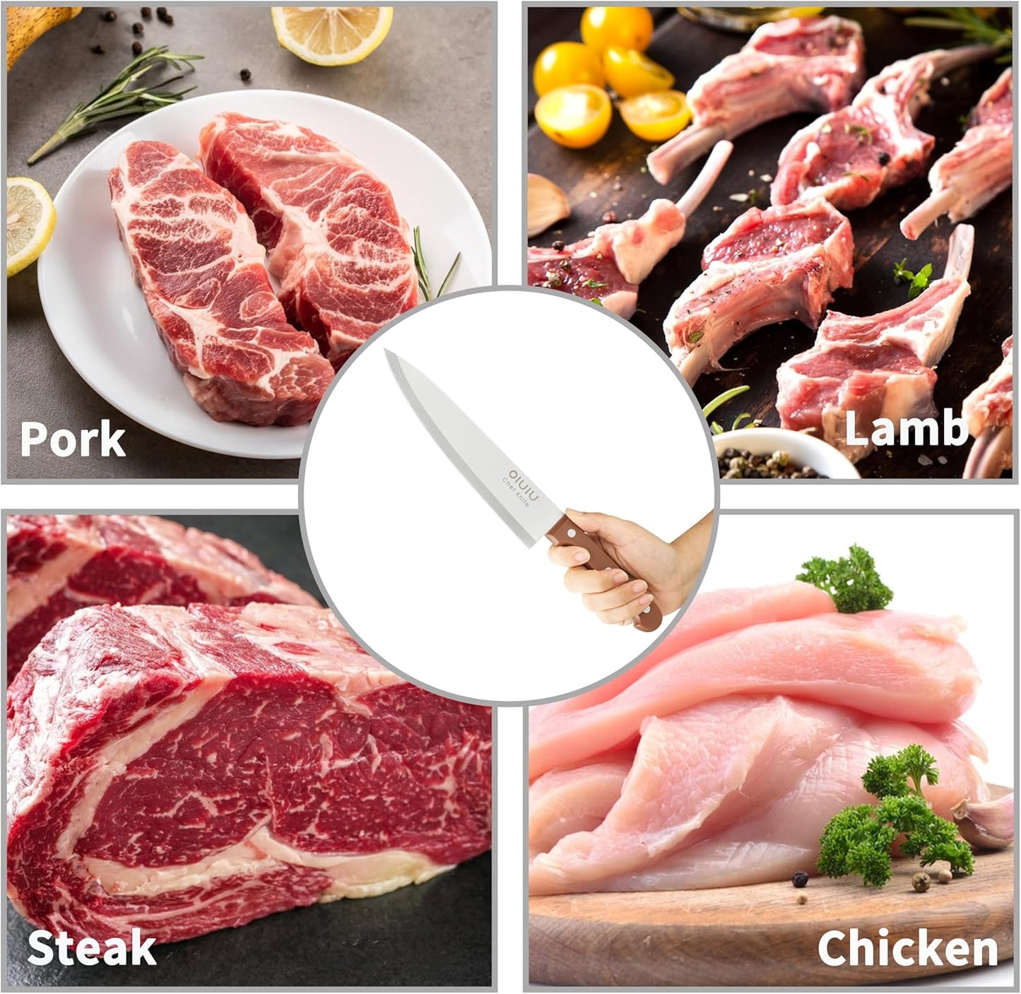 8-Inch Chef Knife with Sheath, German Steel, Ergonomic, Brown