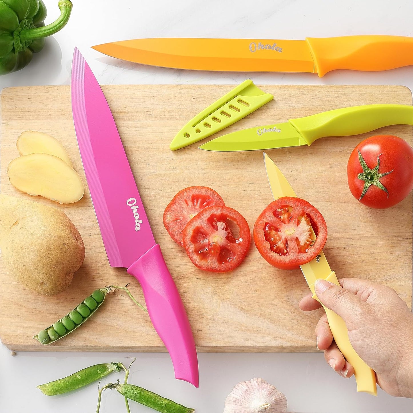12-Pc Knife Set, OHOLA, Stainless Steel, with Sheaths, Dishwasher Safe, Multicolor