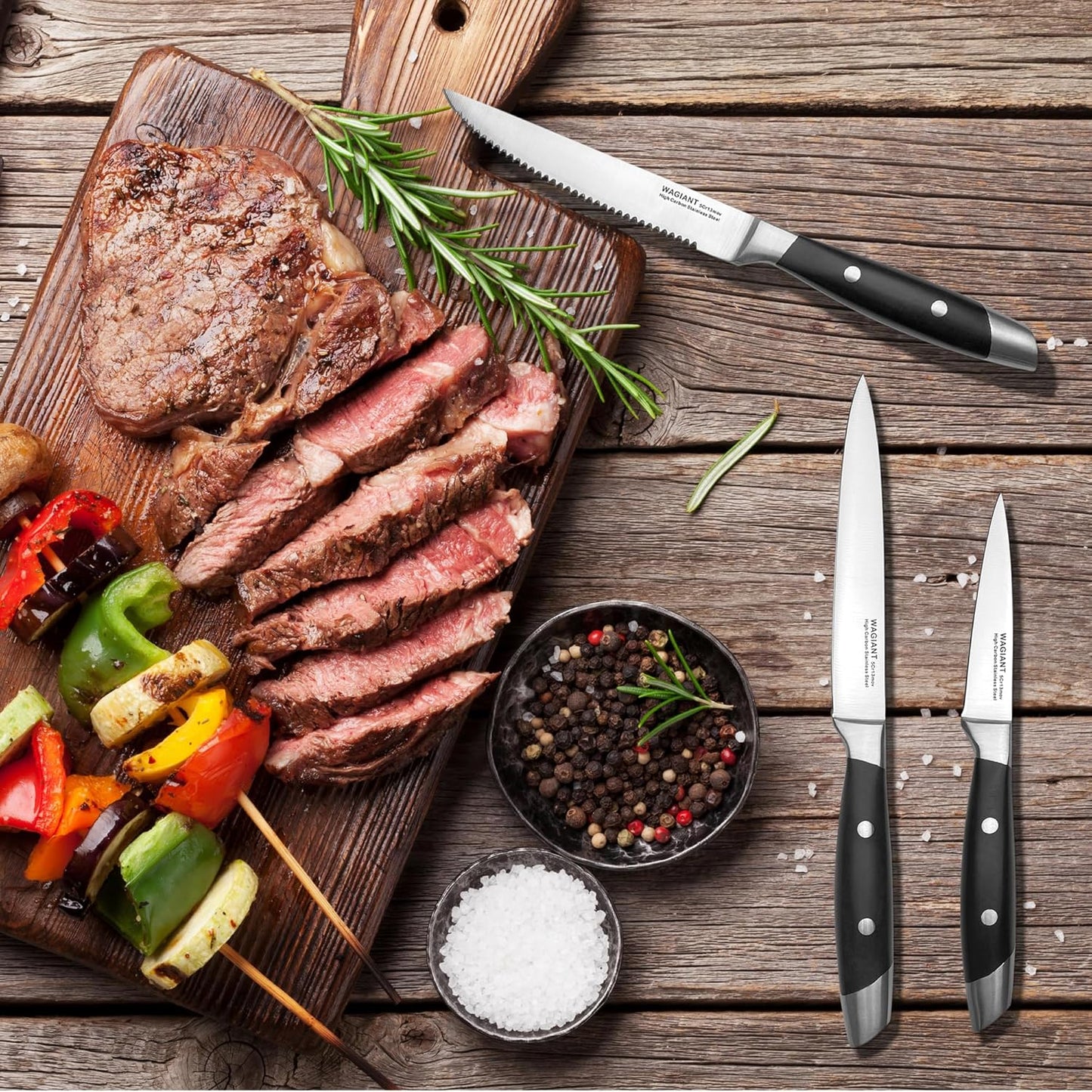 3-Pc Kitchen Knife Set, High-Carbon Steel, Black Handle, 3.5 & 5 Inch