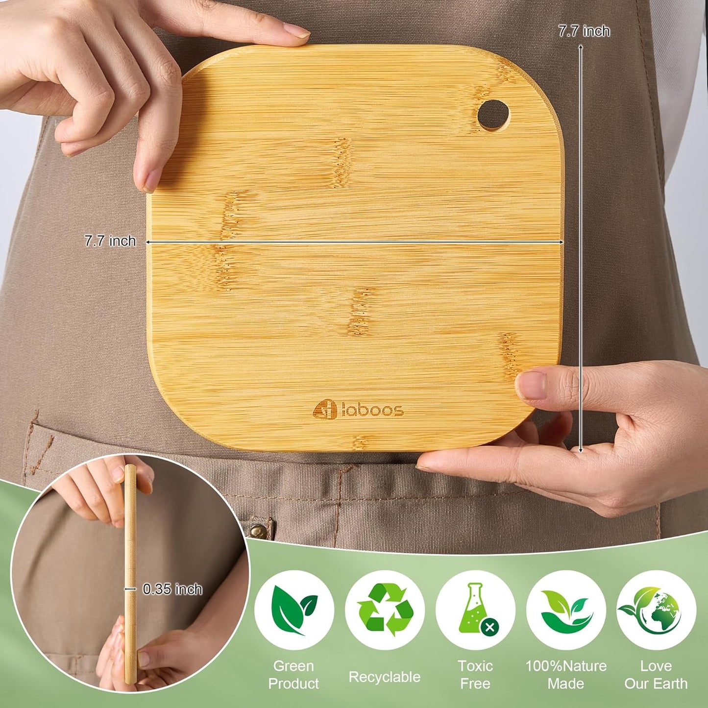 Home Mini Cutting Board, Set of 2, Solid Bamboo, Small